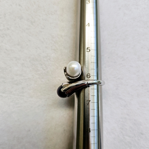 Akoya & Tahitian Pearl 925 Sterling Silver Bypass Ring TARA T&S *RARE - Picture 13 of 15